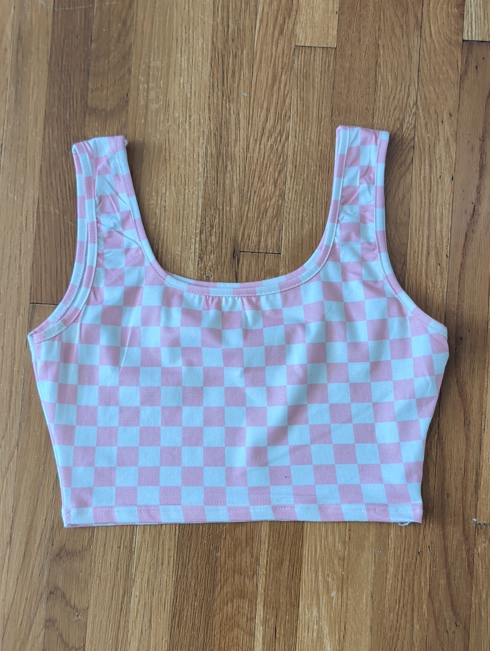 Pink and White Checker Crop Tank Top